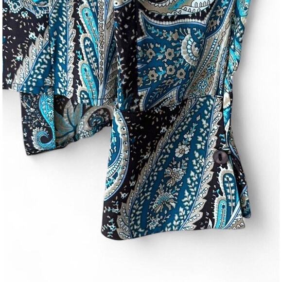 Petite Sophisticate Women’s 100% Silk Blue Brown Paisley Button Up Shirt Size 4 - Picture 5 of 7